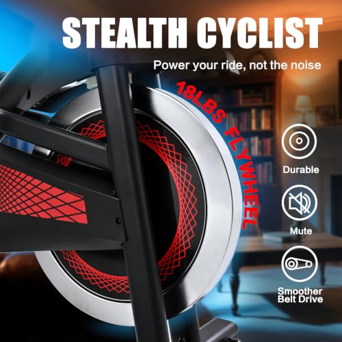 Image of Exercise Bike Indoor Stationary Bike with Bluetooth Cycling Bicycle for Home Gym 300 lbs Weight Capacity Adjustable Seat /Handlebar for Office Cardio Workout