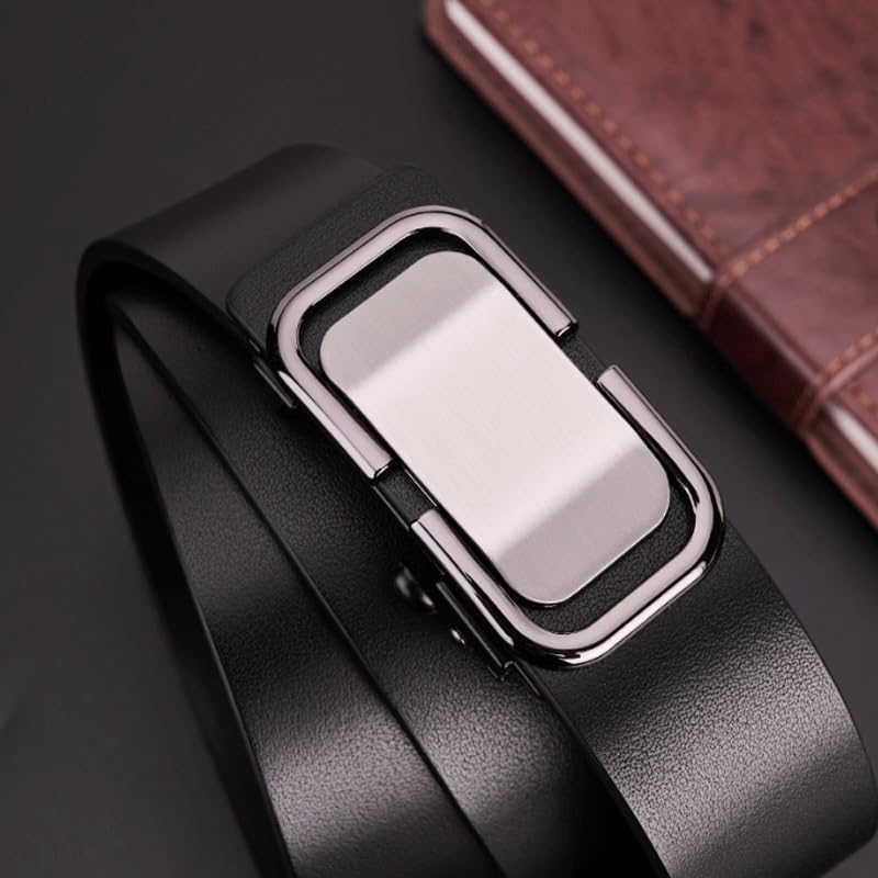 Men's Automatic Belt Fastening Genuine Leather Business Pants Waistband image 2