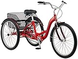 Schwinn Meridian Adult Trike, Three Wheel Cruiser Bike, 1-Speed, 26-Inch Wheels, Cargo Basket, Red