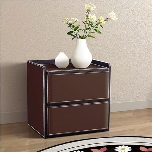 Minimalist Gray Wood Bedside Table with 2 Drawers - Stylish Nightstand with Storage for Living Room & Bedroom - Practical End Table (48cm)