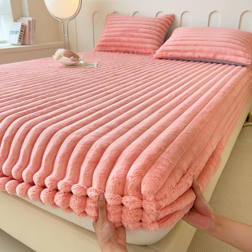 JANEMUA Protector De Cama Ajustable, Funda De Colchón De Piel para Otoño E Invierno, Funda De Colchón Ajustable con Tiras Elásticas-Red||180x200cm