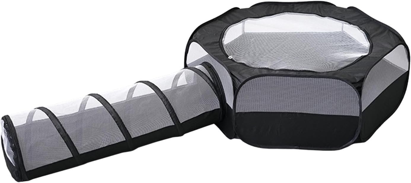 Enclos Chat Exterieur, Parc Chaton, Pliable, Amovible, Parc a Chat avec Tunnel, Confortable et Respirant, Parc Interieur Exterieur pour Petit Animaux(Gray)