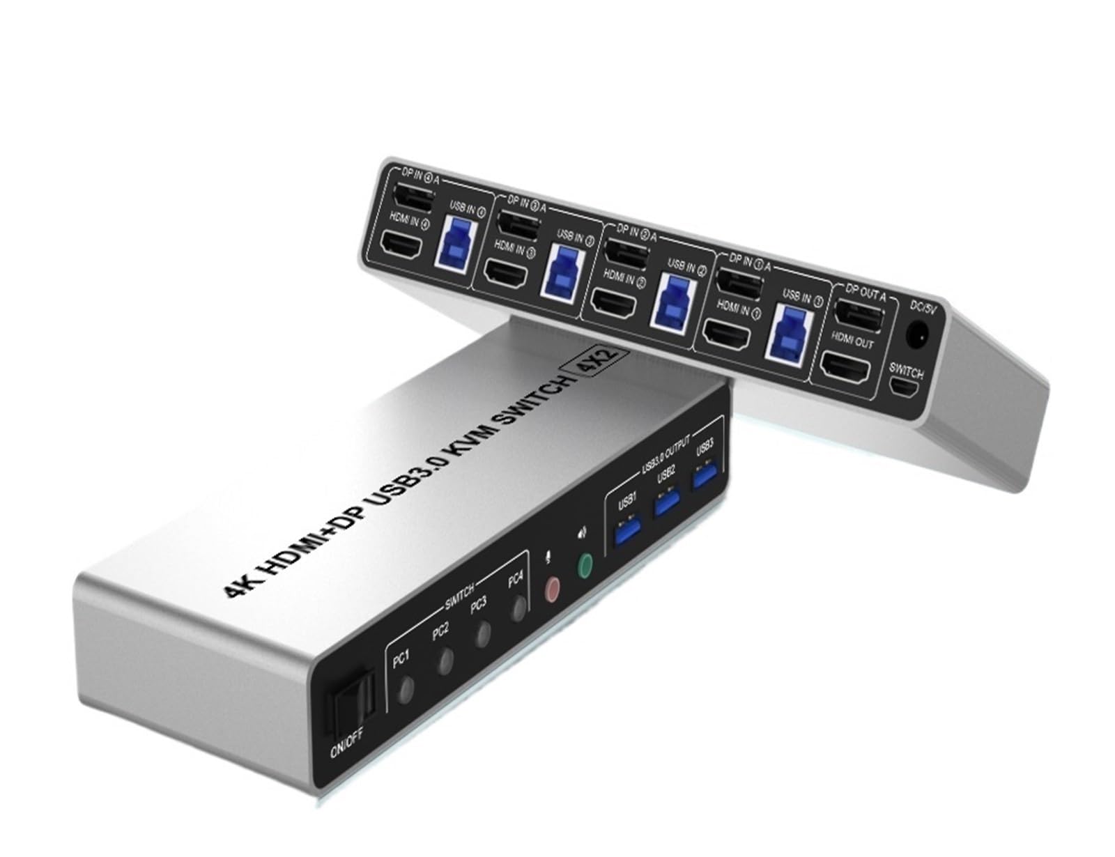 4K @ 60Hz USB 3.0 Displayport + KVM Switch 2 moniteurs 4 ordinateurs, 4 ports double moniteur + DP commutateur de moniteur for 4 PC,Commutation en douceur