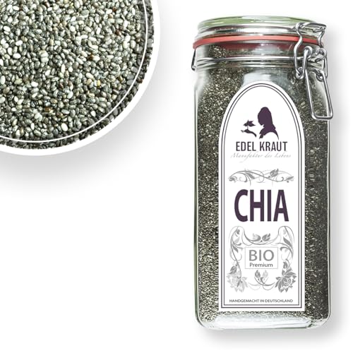 Chia Samen BIO 800g im Premium Drahtbügelglas | EDEL KRAUT - 100% reine Chiasamen Bio frei von jeglichen Zusatzstoffen und Gentechnik - Natur pur - chia seeds - Chia-Samen als Premium Superfood