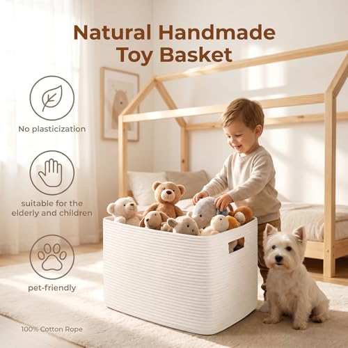 Image of OIAHOMY 75L Large Blanket Basket Woven Storage Basket with Handle White