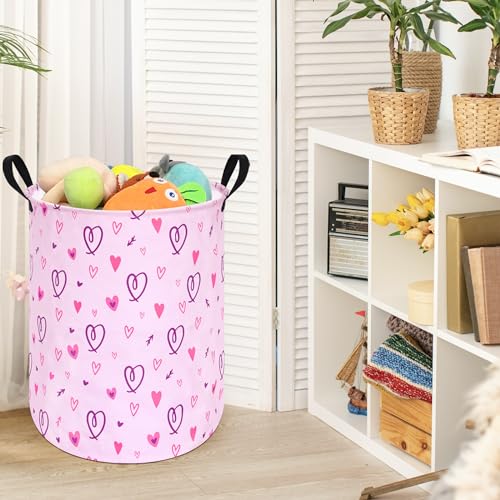 Image of Collapsible Kids Laundry Basket Clothes Hamper, Foldable Storage Organizer Bin, Toy Clothes Storage with Handles for Boys Girls Bedroom, Room Decor Love