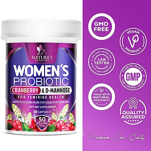 Probiotics For Women With Prebiotics & Cranberry, 50 Billion Cfu, Vaginal Women's Probiotic For Immune & Digestive Health, D-Mannose For Urinary Health, Shelf Stable, No Soy Gluten Dairy - 30 Capsules #TOP3