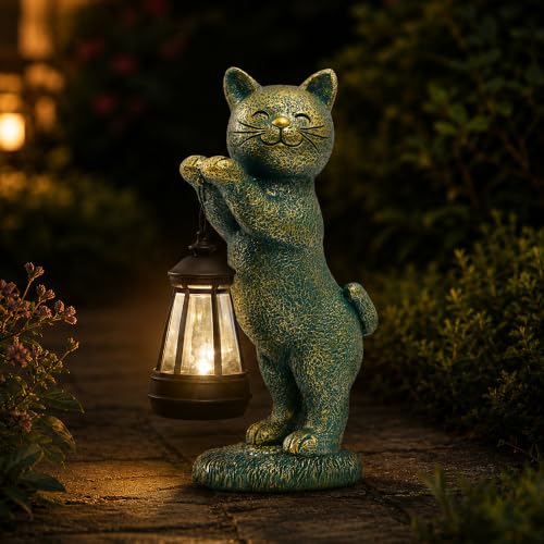Statues solaires de chat pour éclairer un jardin sombre sans électricité