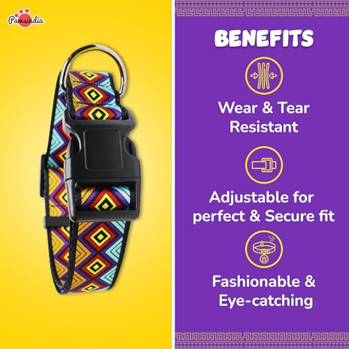 Image of Pawsindia Nylon Collar with Name Tag for Dogs & Cats (Aztec, 1.5 Inches) - Multi