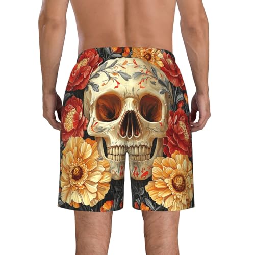 Men's Beach Shorts Board Casual Quick Dry Swim Trunks Holiday - Gothic Skull Flowers Retro Art3