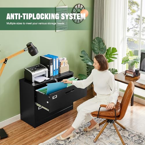 Letaya Metal Lateral File Cabinets With Lock,2 Drawer Steel Wide Filing Organization Storage Cabinets,Home Office Furniture For Hanging Files Letter/Legal/F4/A4 Size thumb #3