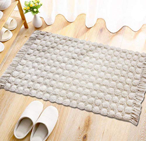 Image of THE HOME TALK Cotton Bathmats | Water Absorbent Runners | Regular Striped Rugs | Floor Mats for Kitchen, Bathroom & Sink | Ultra Soft Mats | Non-Slip Store (Ivory, 21 x 34 in)