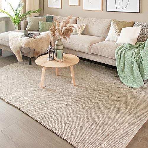 FRAAI | Home & Living Wollteppich - Wise Weiß Natur 607 - Wolle - Flachgewebe - Einfarbig - Skandinavisch - Wohnzimmer, Esszimmer, Schlafzimmer