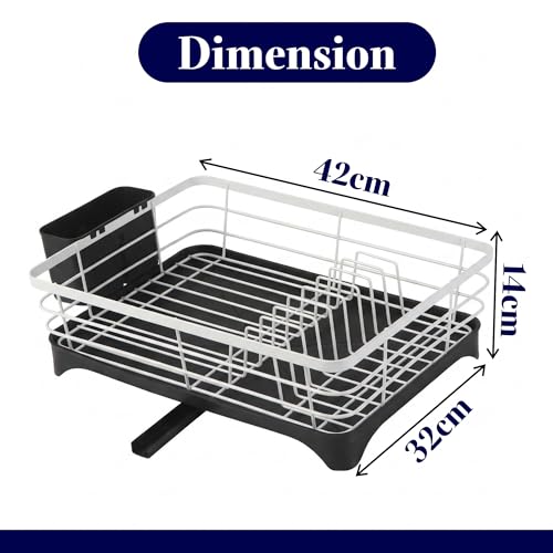 Image of Kuber Industries Stainless Steel Kitchen Drying Rack with Drain Tray & Cutlery Holder | Countertop Utensils Stand | Dish Rack for Kitchen | Bartan Stand | White