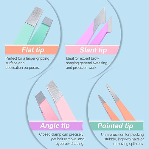 Miniatura 3 de TsMADDTs Juego de pinzas para mujeres y hombres, juego de pinzas de precisión con estuche de viaje, pinzas de acero inoxidable para cejas con