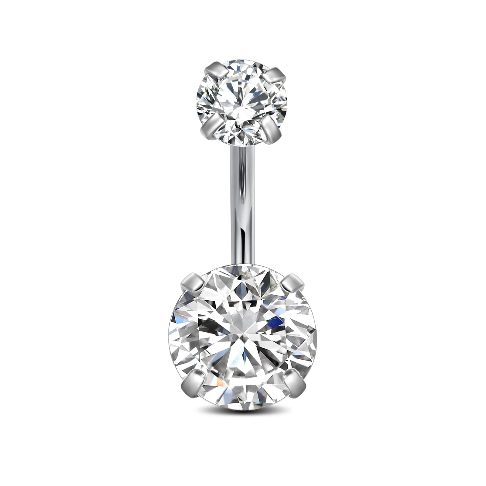 FECTAS14g Belly Button Rings Surgical Steel CZ Petite Navel Ring for Women Body Piercing Jewelry Petite select Barbell Len 6mm 8mm 10mm 12mm 14mm Silver