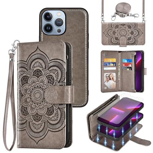 Coque iPhone 13 Pro Max zippée avec porte-cartes et sangle de protection