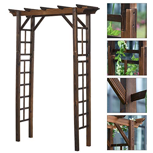 Outsunny-85-Wooden-Garden-Arbor-for-Wedding-and-Ceremony-Outdoor-Garden-Arch-Trellis-for-Climbing-Vines-Fir-Wood-Carbonized-Color Outsunny 85 Wooden Garden Arbor for Wedding and Ceremony Outdoor Garden Arch Trellis for Climbing Vines Fir Wood Carbonized Color