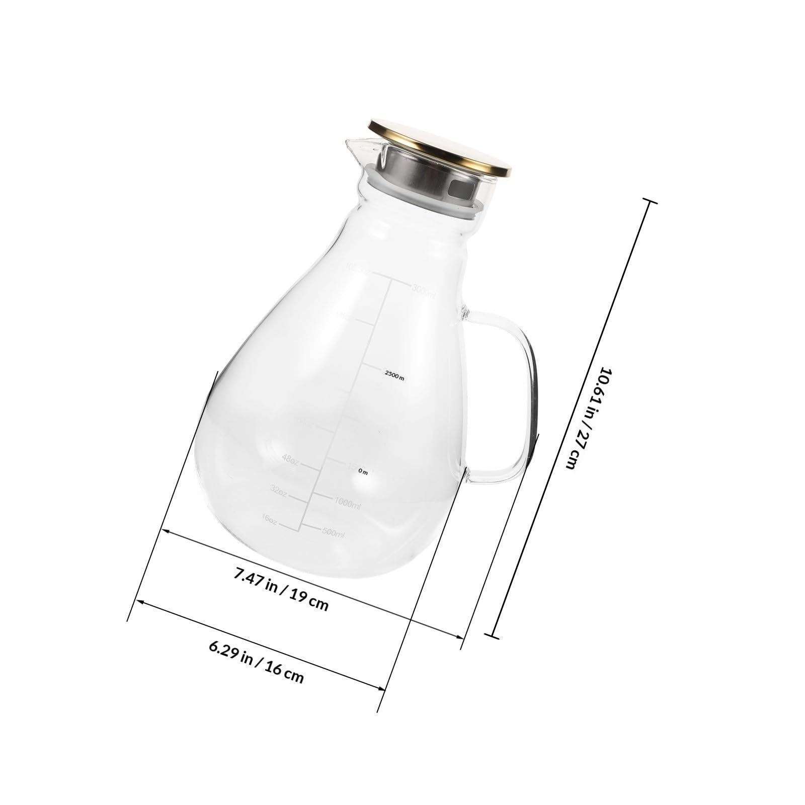 FOMIYES Jarra de Vidrio Borosilicato de 1300ml con Tapa de Acero Inoxidable y Silicona, Dispensador Elegante para Agua y Cócteles en Bodas y Eventos