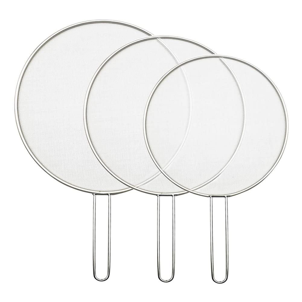 Barfeery Silver 3Pcs Splatter Screen Mesh Pot Lid Cover Oil Frying Pan Lid Cooking Tools 25/29/33Cm