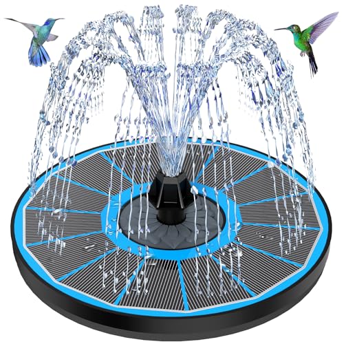 Solar Springbrunnen mit 3.5W Glas Solarpanel, Solar Teichpumpe 2025 Upgrade, Runden Solarbrunnen mit 8 Düsen & 4 Fixe Rohre Solar Wasserpumpe Solar Schwimmender Fontäne Pumpe für Garten, Vogel-Bad