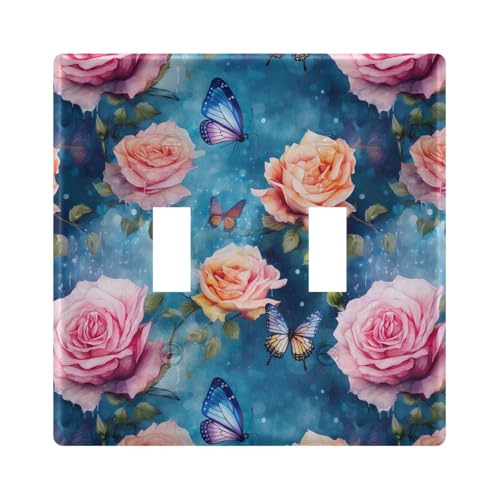 UMIRIKO Blue Butterfly Pink Flower Light Switch Cover Plate Covers Decorative Double Toggle Home Decor 202b2583