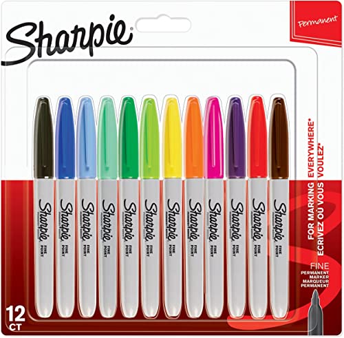 Sharpie marqueurs indélébiles | pointe fine | assortiment de couleurs à encre permanente | Lot de 12