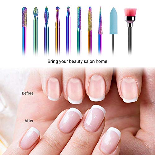 Melodysusie 10Pcs Nail Drill Bits Set, 3/32 Inch Diamond Cuticle Nail Bits Kit For Nail Drill E-File, Manicure Pedicure Remover Tools For Acrylic Gel Nails, Salon Home Nail Care Supplies, Rainbow #TOP5