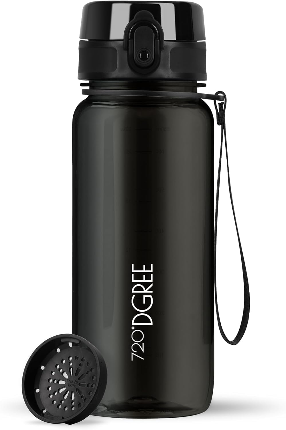 720°Dgree Onyx Black | Crystalclear Water Bottle “Uberbottle“ - 650 Ml Crystalclear +Fruit-Infuser - Bpa-Free Tritan, Leakproof, Reusable Drinking Bottle - Sports Bottle For Gym, School, Fitness, Cycling, Travel, Office