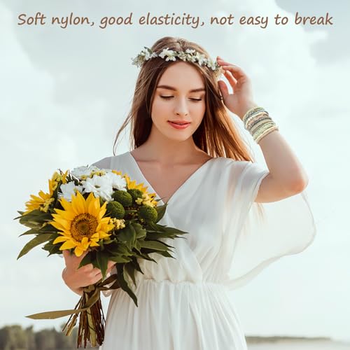 Boho Hair Ties with Beads, 25 PCS 5 Styles Cute Elastic Hair Bands for Thick or Thin Hair, No Damage Hair Tie Bracelets in Blue for Girls and Women4