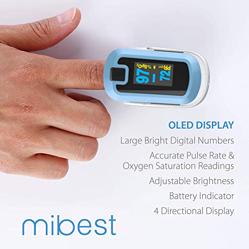 mibest OLED Finger Pulse Oximeter, O2 Meter, Dual Color White/Light Blue - Thumbnail 4