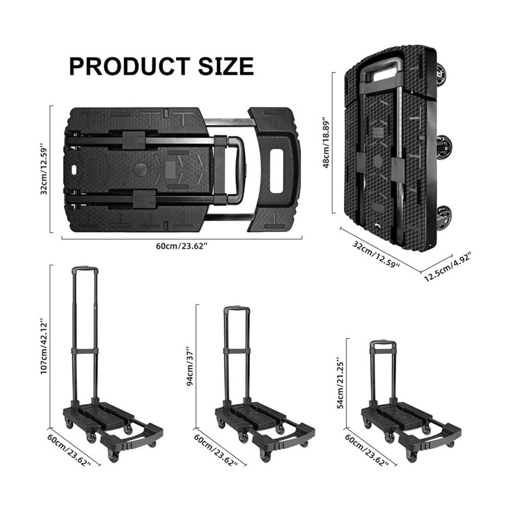 Carretto Carrello pieghevole a mano da 530 libbre, carrello for carichi pesanti a 6 ruote for traslochi e bagagli(Black)