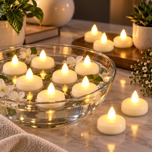 Image of Party Propz Water Sensor Tealight Candles - 12 Pcs Floating Candles for Water Bowl, Diwali Lights for Home, Decorative LED Tea Lights for Diwali, Floating Decor for Weddings