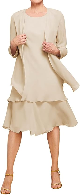 ISABUFEI Mother of The Bride Dresses with Jacket Chiffon Formal Long Sleeve Dress