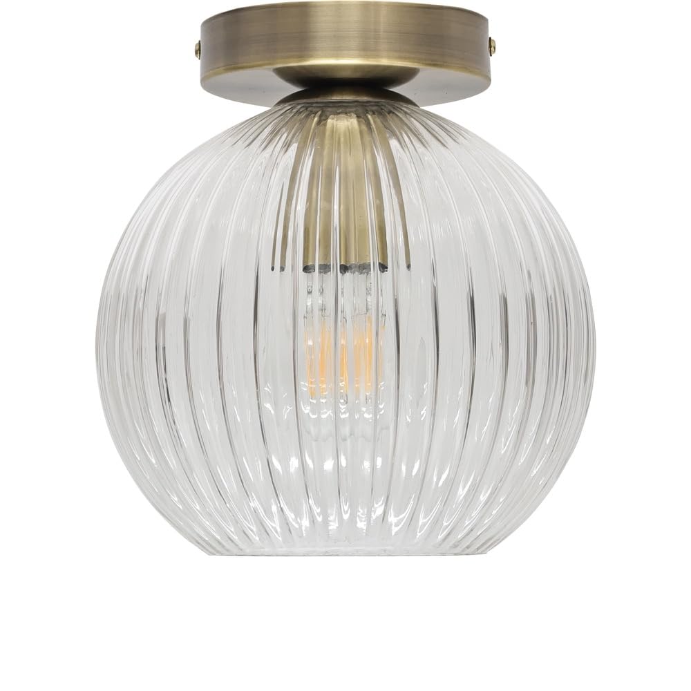 B&Q -  BetchleyClear Ribbed Glass Antique Brass Ceiling Light Fitting