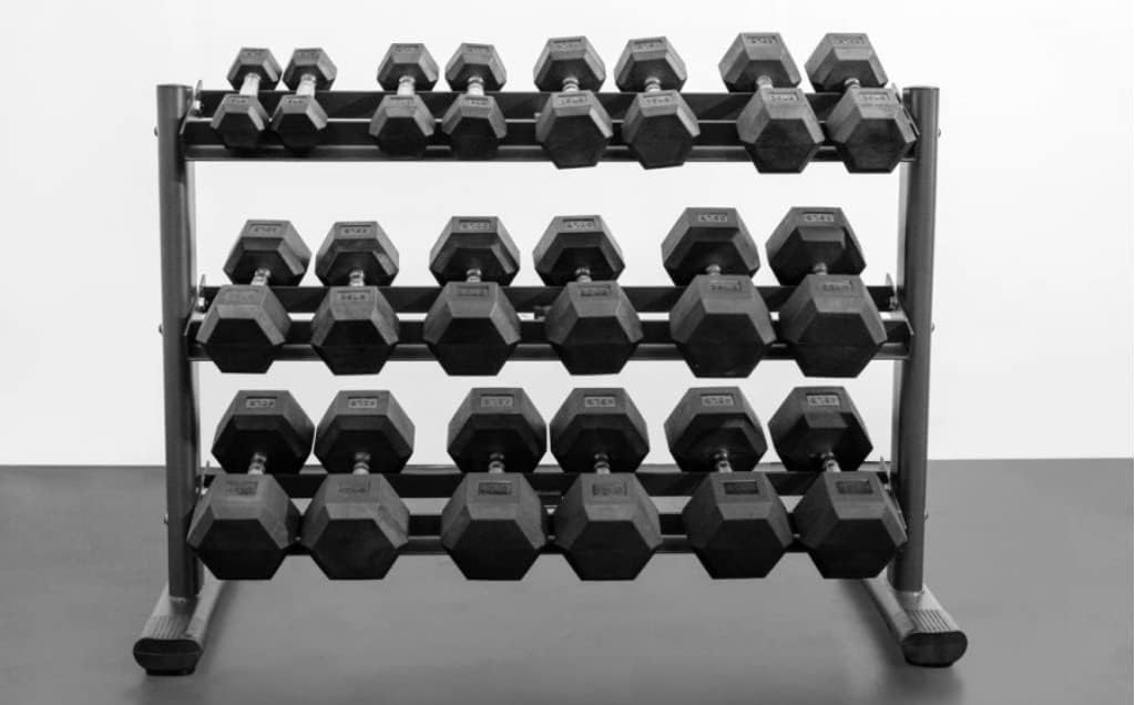 Vortex Strength Rubber HEX Dumbbell Set - Pairs - 5-50lbs - W/Rack Option - 550lbs Total