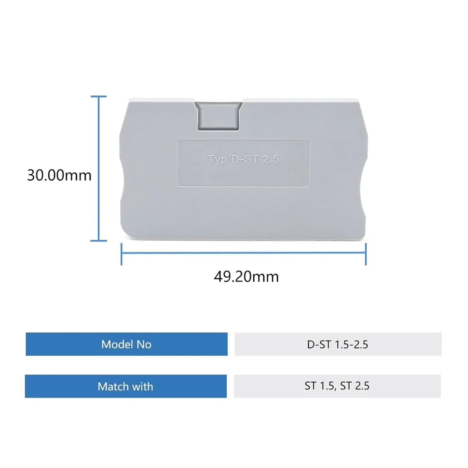100pcs D-ST1.5-2.5 end caps for ST1.5 ST2.5 DIN Rail Terminal Block Accessories(for ST2.5)