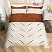 Modern Grid Duvet Cover Brown Cowhide Print Plaid Decor Bedding Set for Kids Teens Adults Simple Black Geometric Lines Graffiti Comforter Cover with 2 Pillowcases Queen Size 3 Pcs