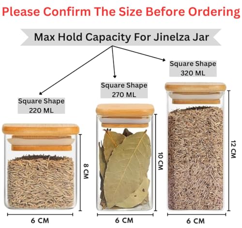 Image of Glass Food Storage Containers with Airtight Bamboo Lid, Coffee Storage Jars for Home Kitchen, Pantry Tea, Spices, Snack (SQUARE 320 ML JAR, SET OF 6)