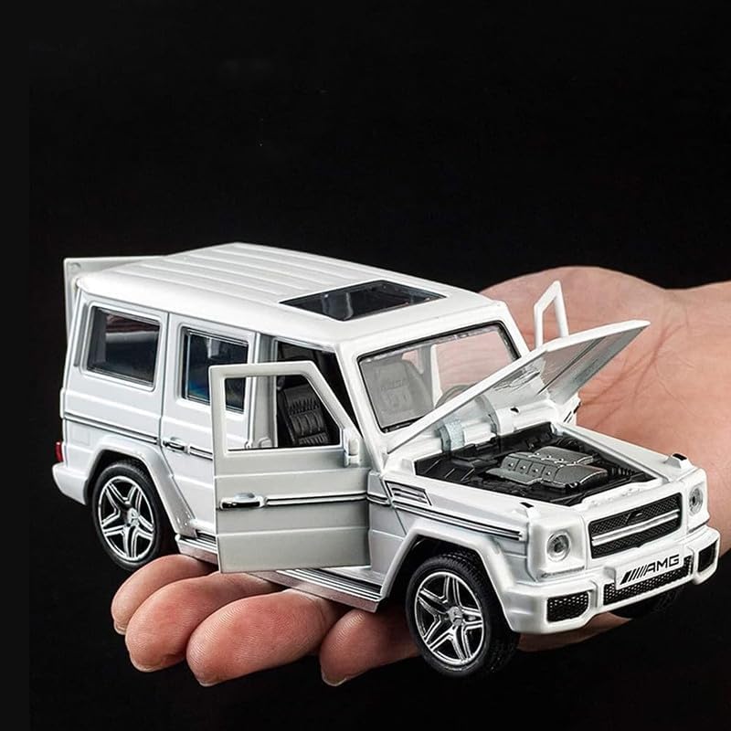 Image of Kids Model 1:32 G65 Die Cast Metal Car Pull Back Action Opening Doors with Realistic Engine Sound Lights Toy Car Gift for Boys - White