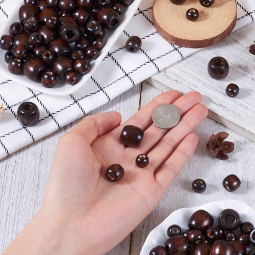 Craftdady 300Pcs Wooden Large Hole Round Bead Dreadlock Hair Braid Bead 3 Sizes Barrel European Wood Spacers for Macrame Garland Bracelet Making - Image 3