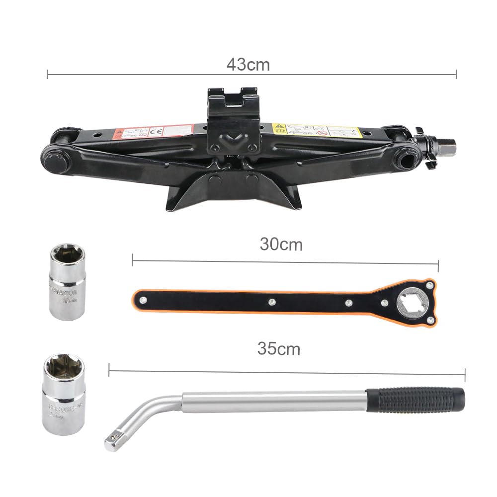 Kit de cric de voiture 2 tonnes, poignée de vitesse, cliquet économe et clé à roue 2 douilles, outil de levage portable