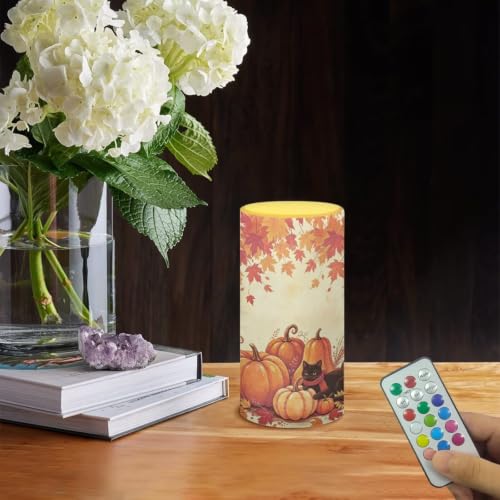 Image of Flameless Flickering Candles with Remote Timer Thanksgiving Cat