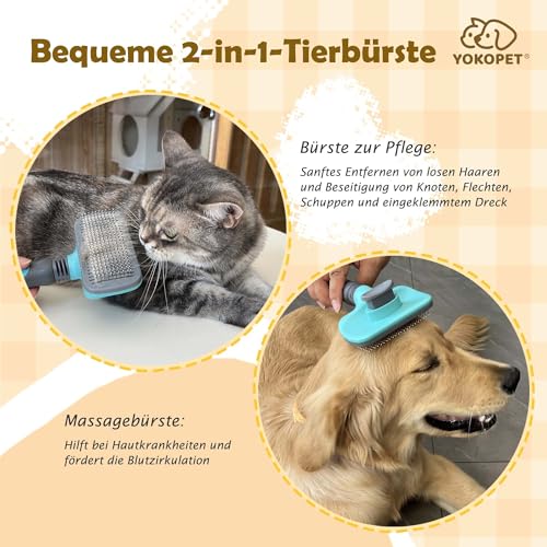 YOKOPET Hundebürste Katzenbürste, Haustier Bürsten Unterwolle, Selbstreinigende Zupfbürste für Langhaar und Kurzhaar, Sauberes Haustierhaar von der Bürste mit Einem Knopf