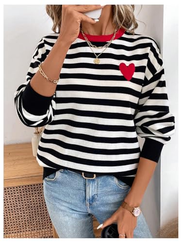 Floerns Women's Striped Print Long Sleeve Sweater Knitted Fall Pullover Tops4