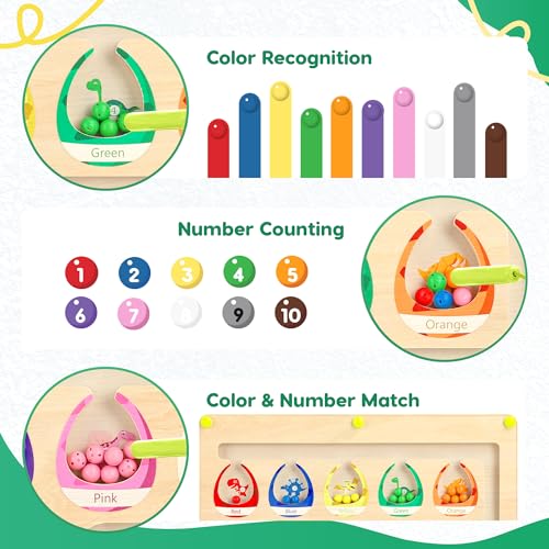 Magnetic Color and Number Maze Montessori Kids Toys Wooden Magnet Color Matching Counting Puzzle Board Fine Motor Skill Toys Dinosaur Educational Toddler Toys Gifts for Boys Girls 3 4 5+ Years Old - Image 3