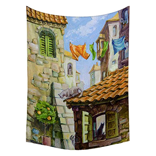 ArtzFolio Cats In The Old Mediterranean City Velvet Fabric Painti...