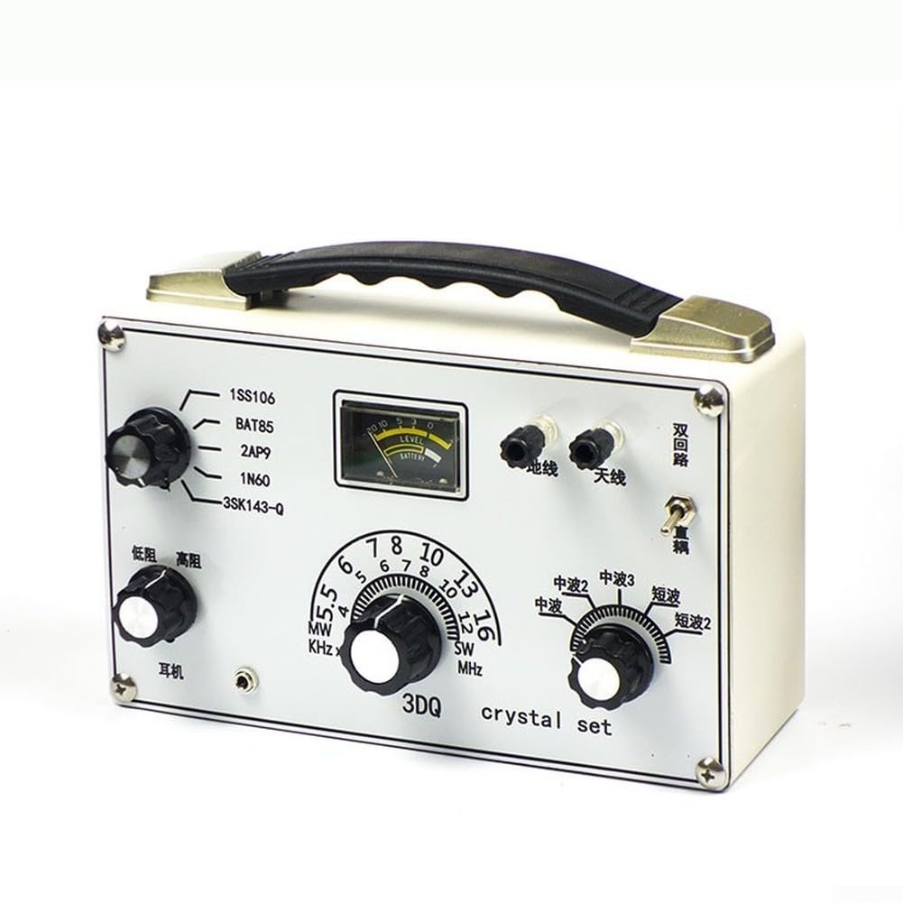 Verstellbares 5-Band für Kristall-Radio-Empfänger für mittlere Kurzwellen-Bänder | Mit 3DQ Diode, hohe / niedrige Impedanz Kopfhörer, Dual-Loop-Tuning, Strommesser, Direktkupplungsschaltung für Radio Hobby