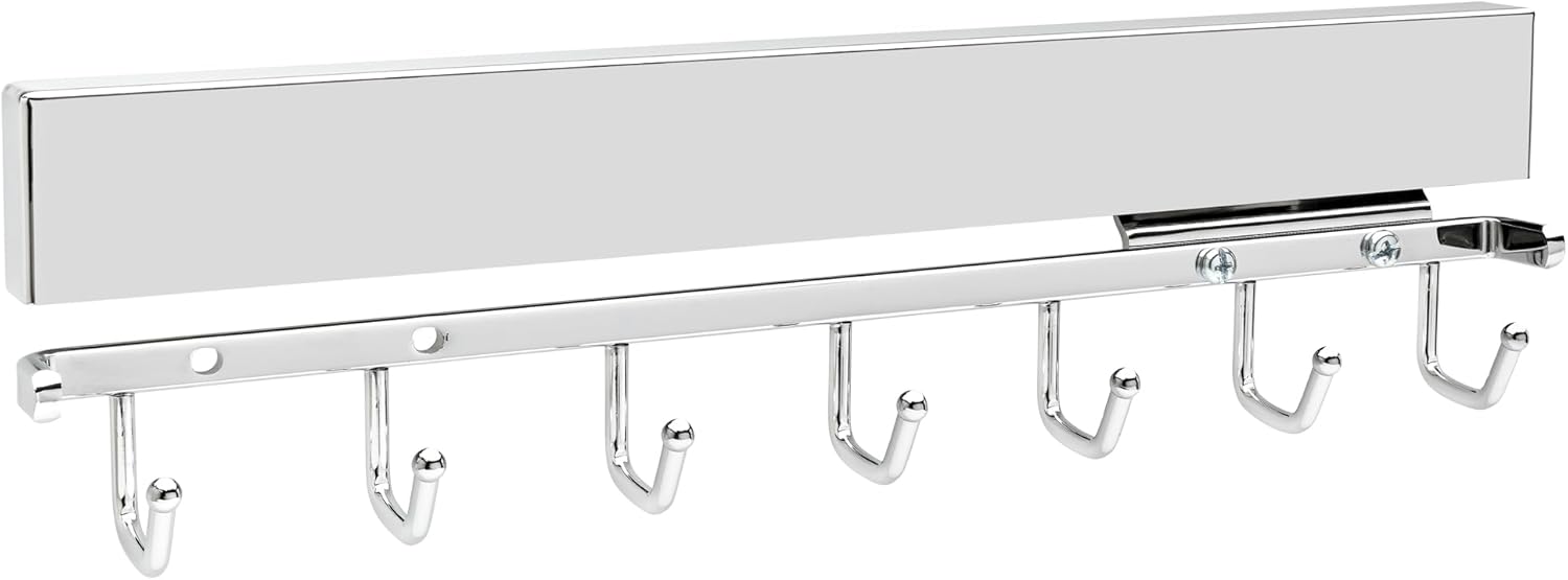 Chrome 14'' Sliding Belt and Accessory Rack with 7 Hooks