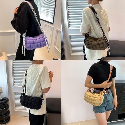 CAZSTYK Sac à bandoulière matelassé tendance pour femme, sac à bandoulière doux et confortable avec sangle réglable pour filles, violet – vue 5